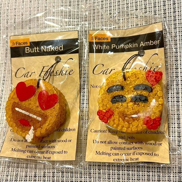Emoji Car Freshies Pack of 2 in Butt Naked and White Pumpkin Amber Scents - Picture 2 of 3